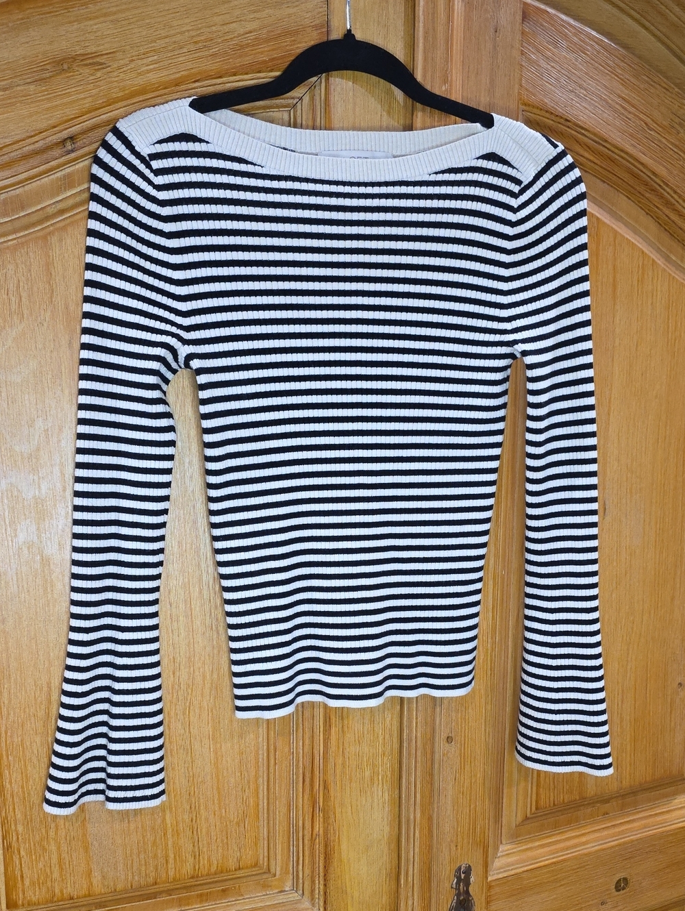 LOFT Black and White Striped Ribbed Long Sleeve Top Medium